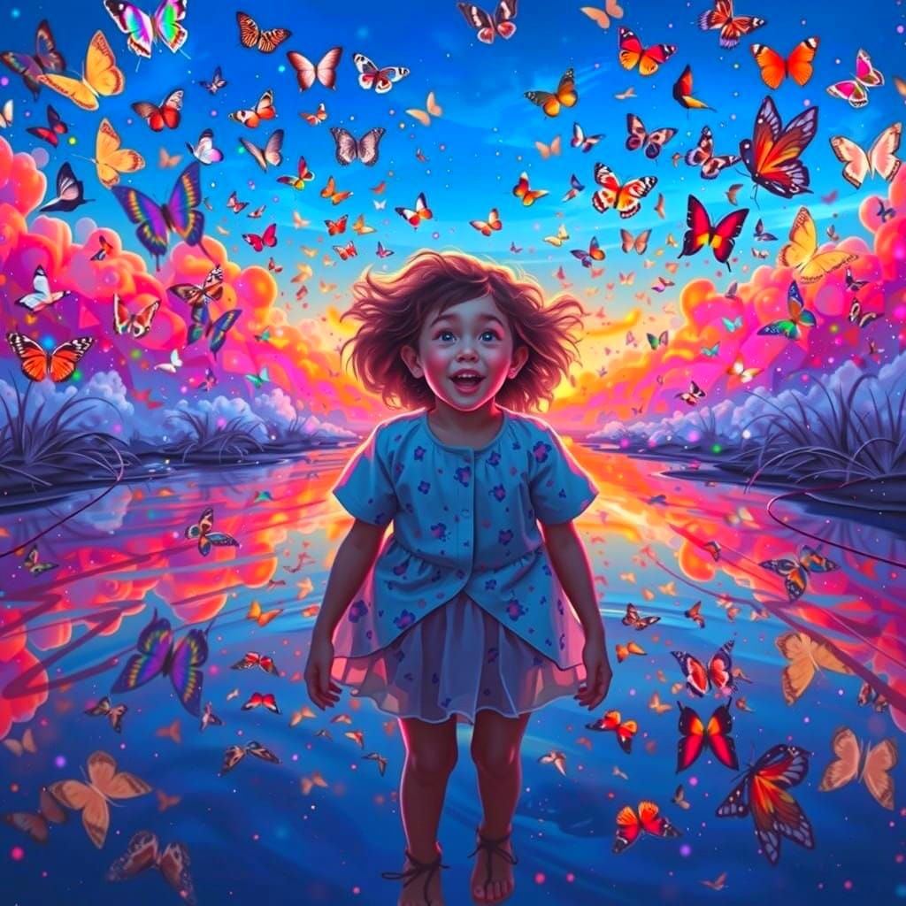Joyful Child in Whimsical Butterfly Haven