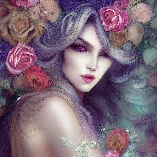 Androgynous God Portrait with Roses in Pastel Colors