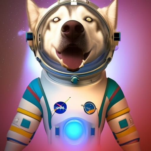 Husky Astronaut in Space: 3D Digital Art