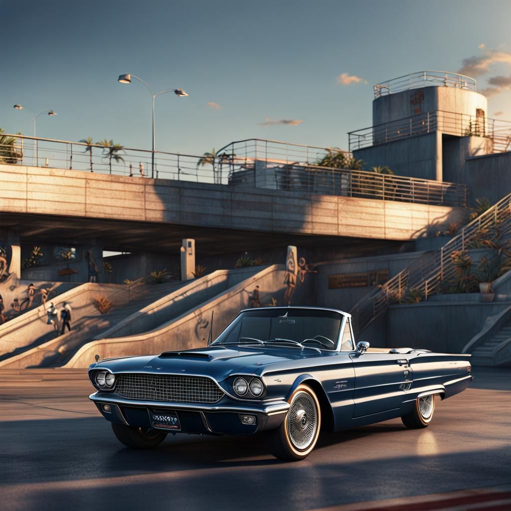 1966 Ford Thunderbird at Sunset: Detailed Matte Painting