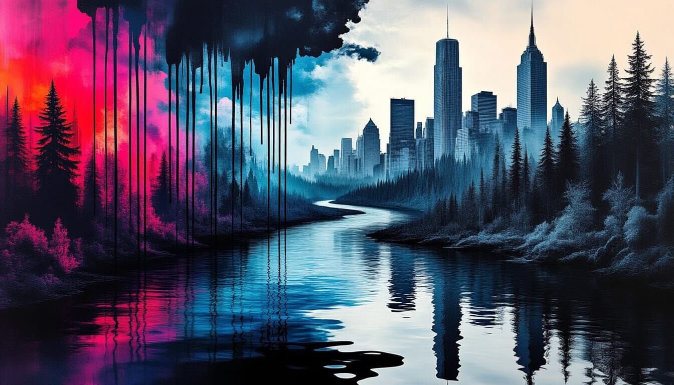 Surreal Nature and City Collage with Alcohol Ink Art