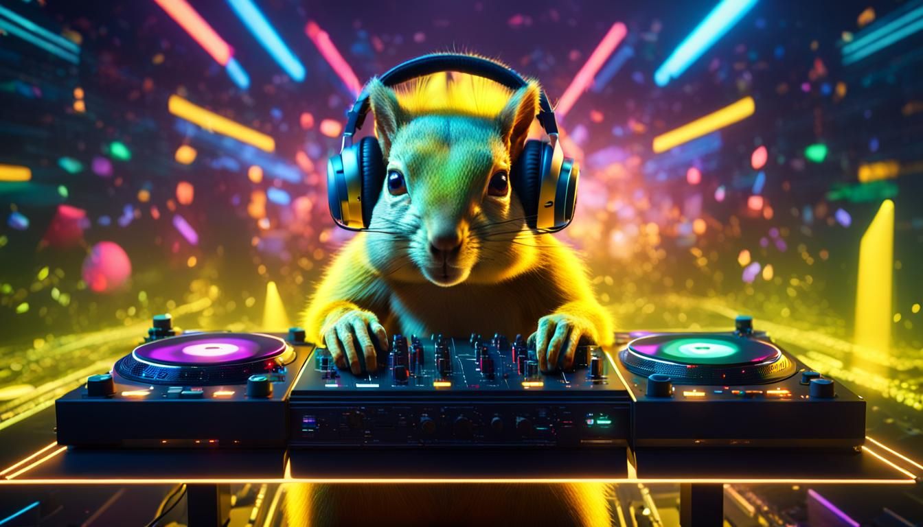 Squirrel DJ in a Club with Laser Show