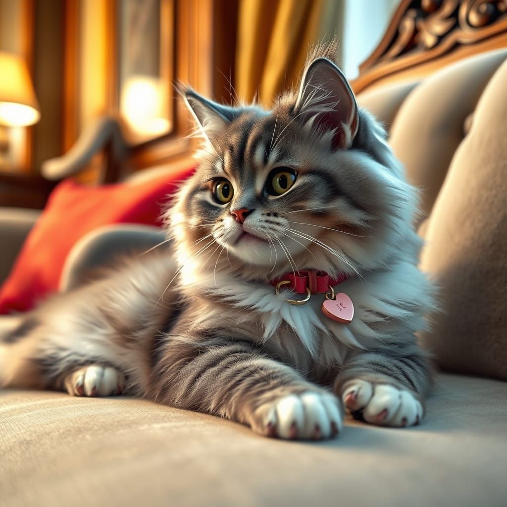 Hyper Realistic Cat Lies on Velvet Couch