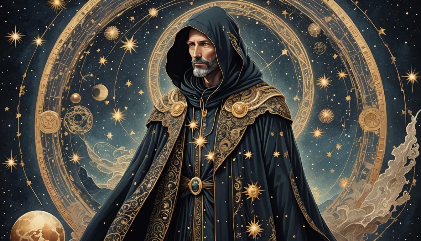 Mystical Pluto Portrait in Whimsical Astrology Illustration