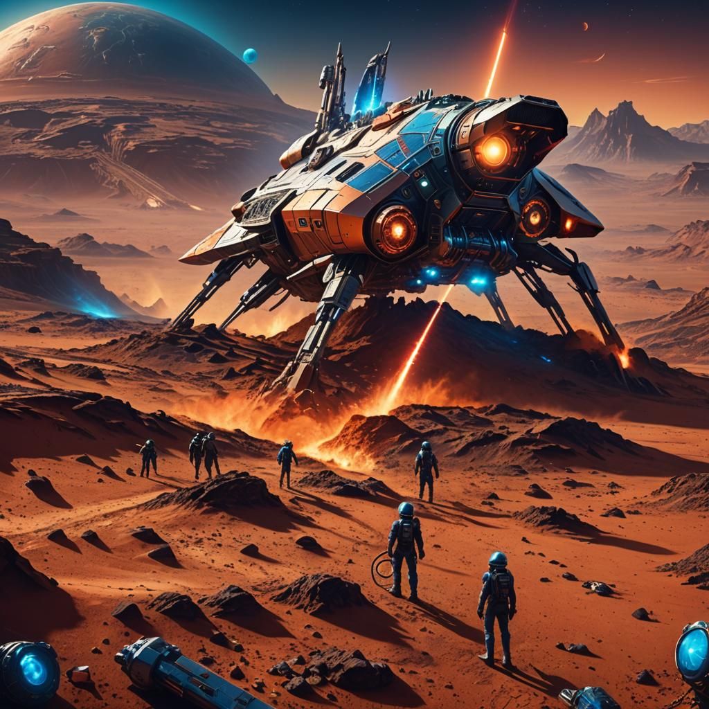 Mars Landing Under Attack: Sci-Fi Concept Art