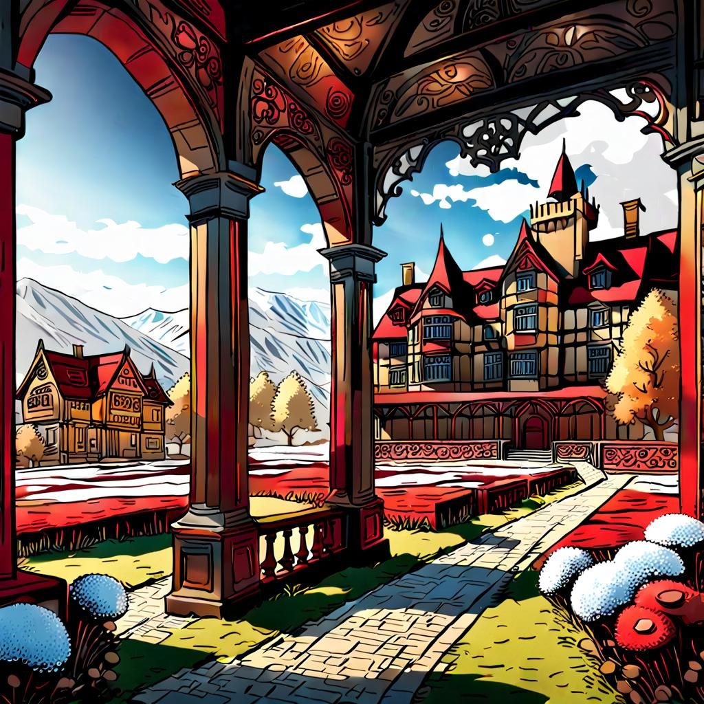 Detailed Country House in Winter Landscape