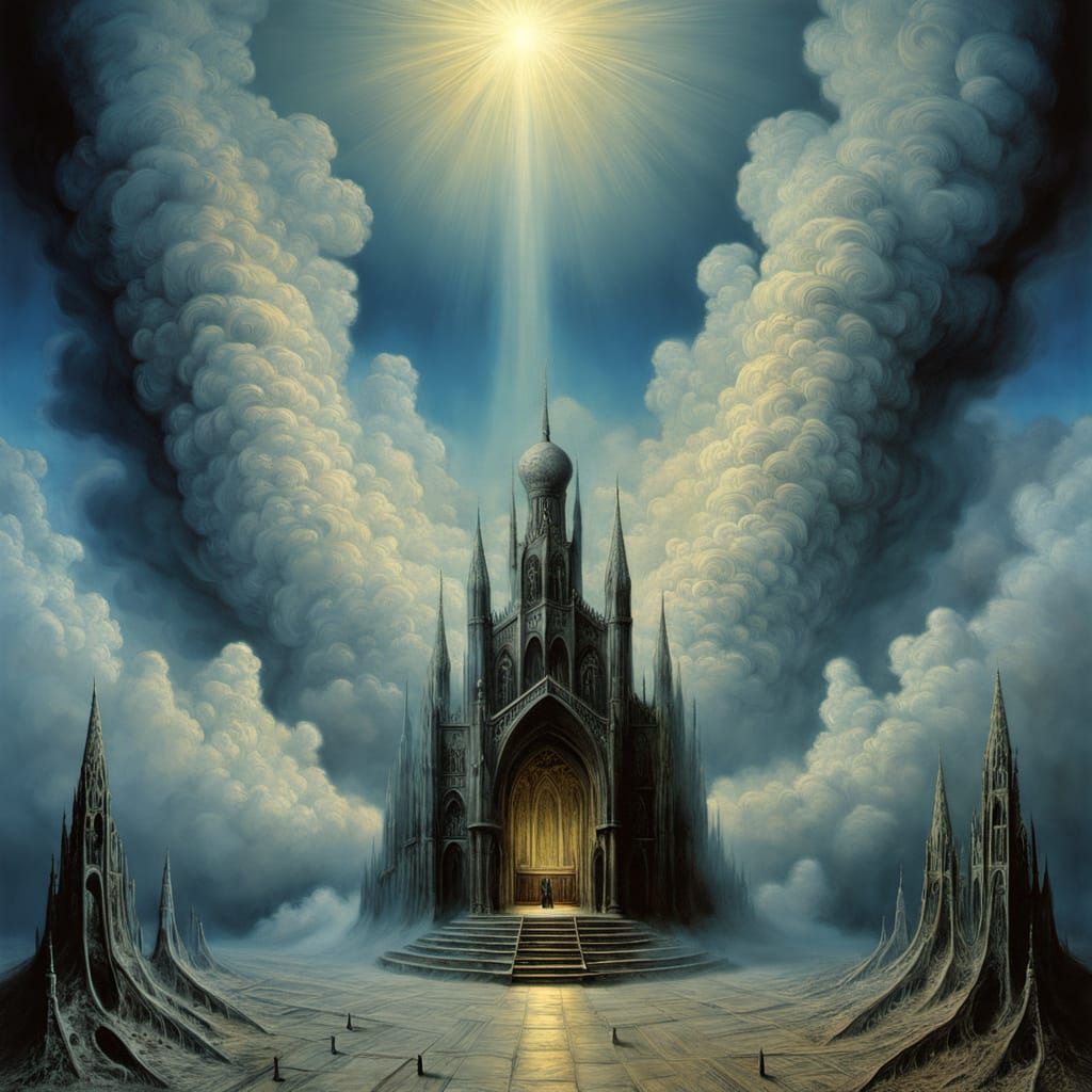 Ethereal Choir Ascends from a Gothic Cathedral Ruin