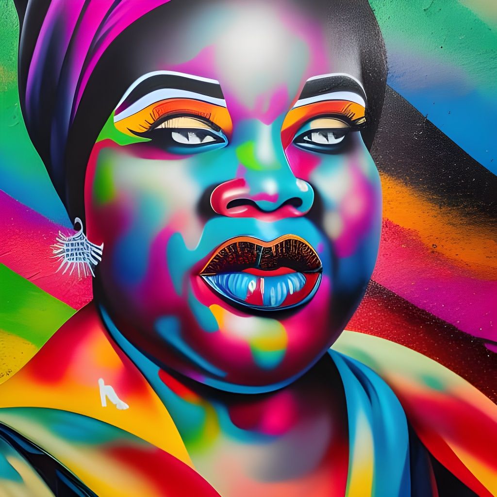 Vibrant Graffiti Art of Pregnant Woman in Market