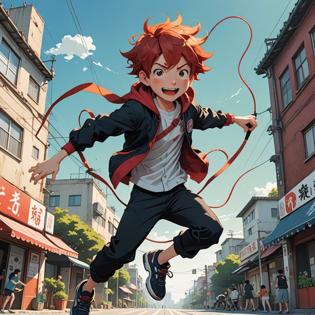 Dynamic Manga-Inspired Cartoon of a Living Shadow Jumping Ro...