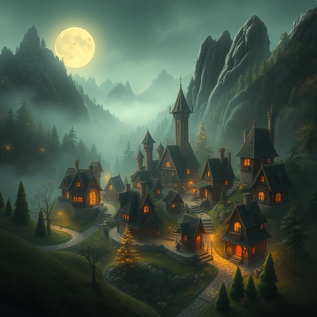 Dreamlike Village of Fromville in Fantasy Art Style