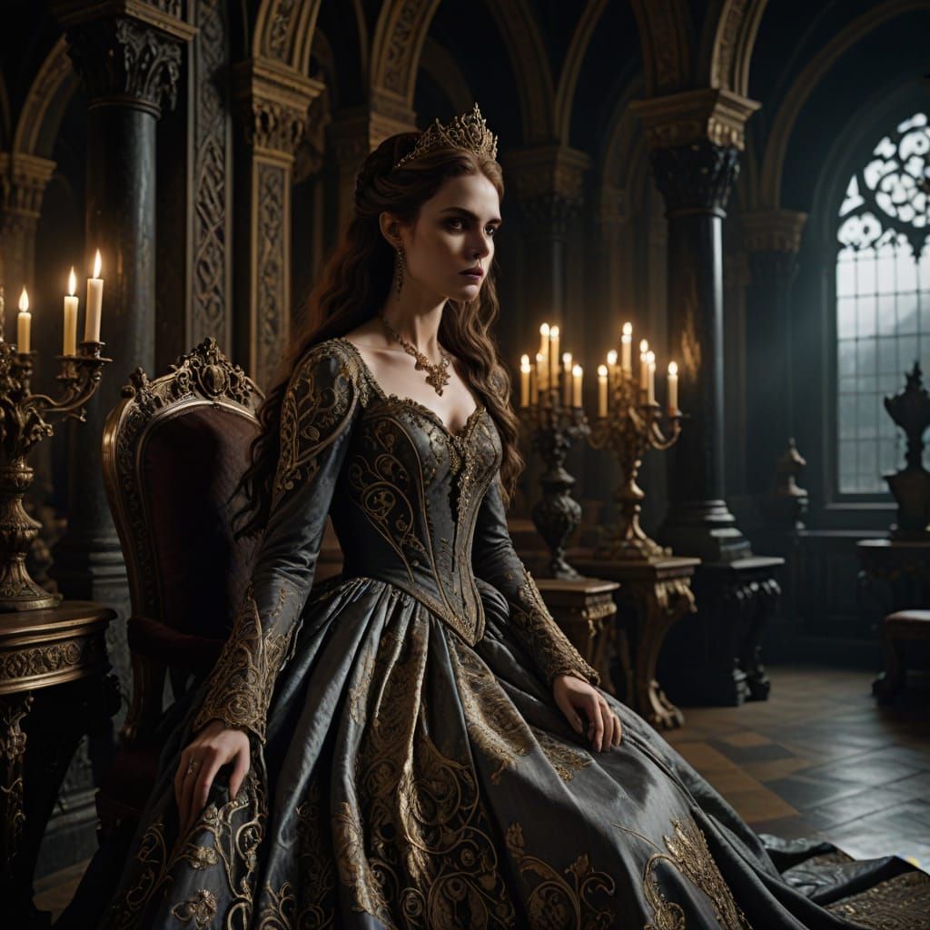 Ethereal Vampire Queen in Opulent Gothic Castle