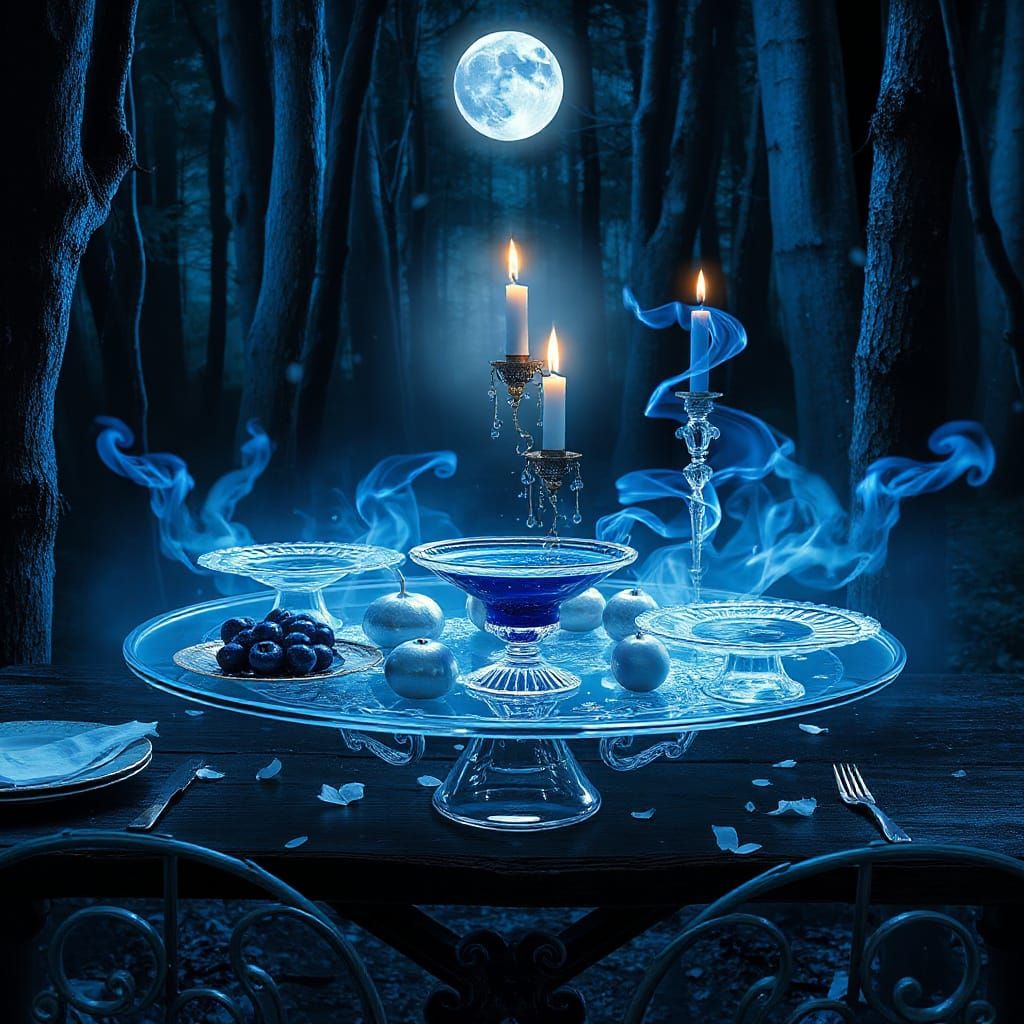 Magical Banquet Table in Moonlit Forest