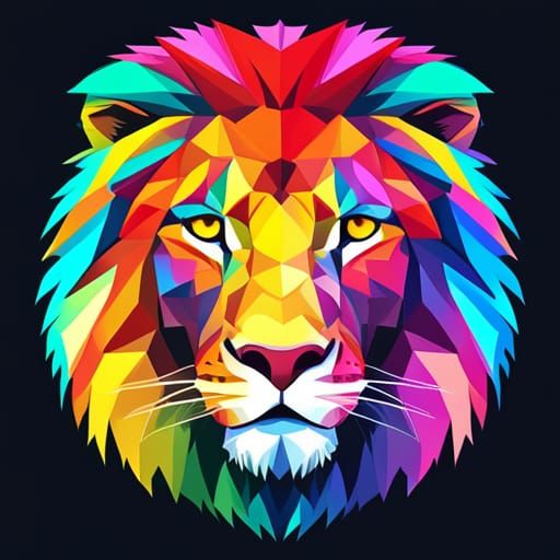 Colorful Lion Silhouette Sunset in 3D Vector Art