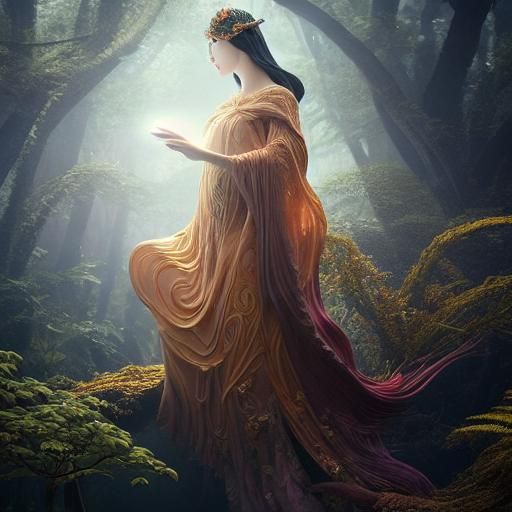 Sunset Wizard Druid Casting Powers: Surrealist Art