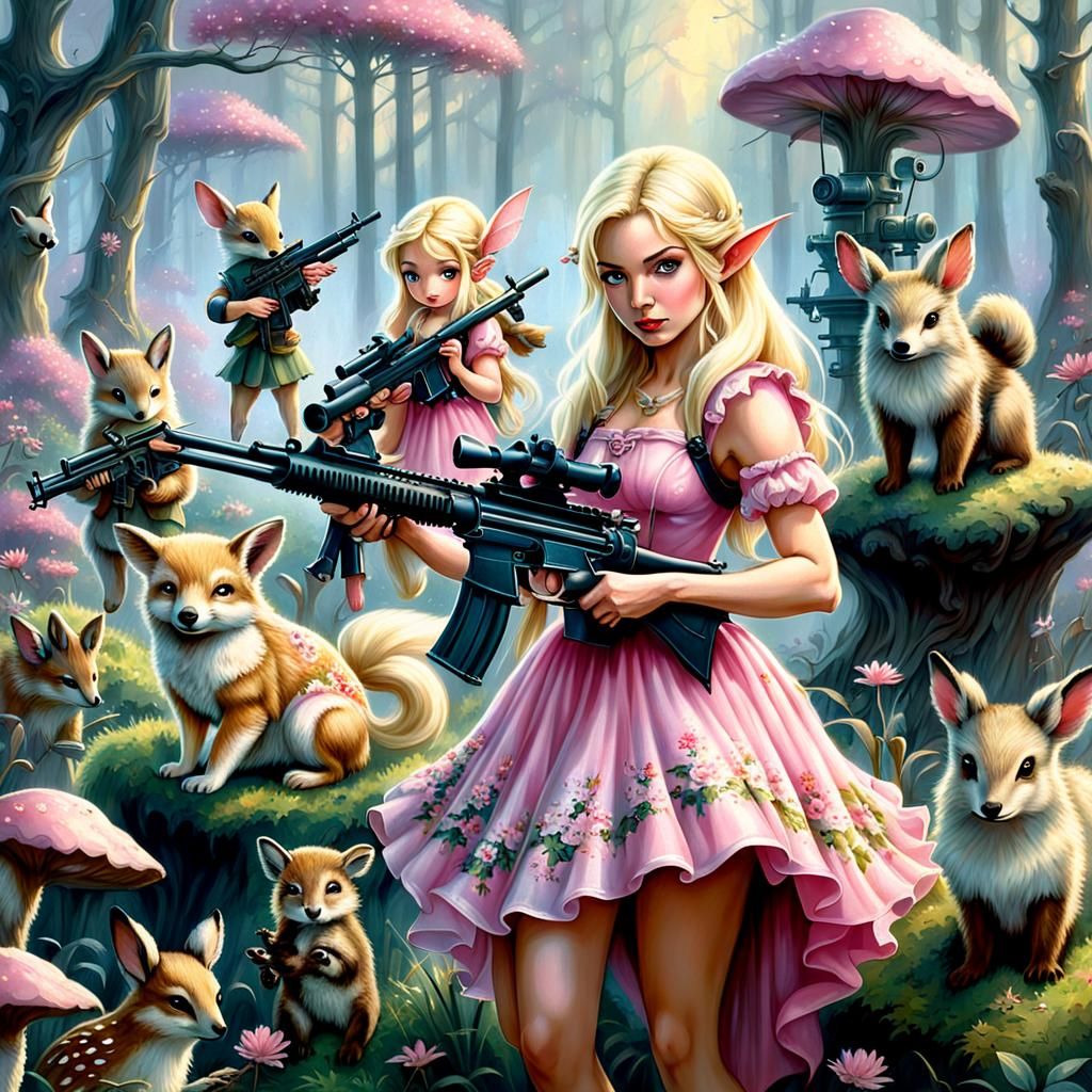Ethereal Fairy Elf with Machine Gun