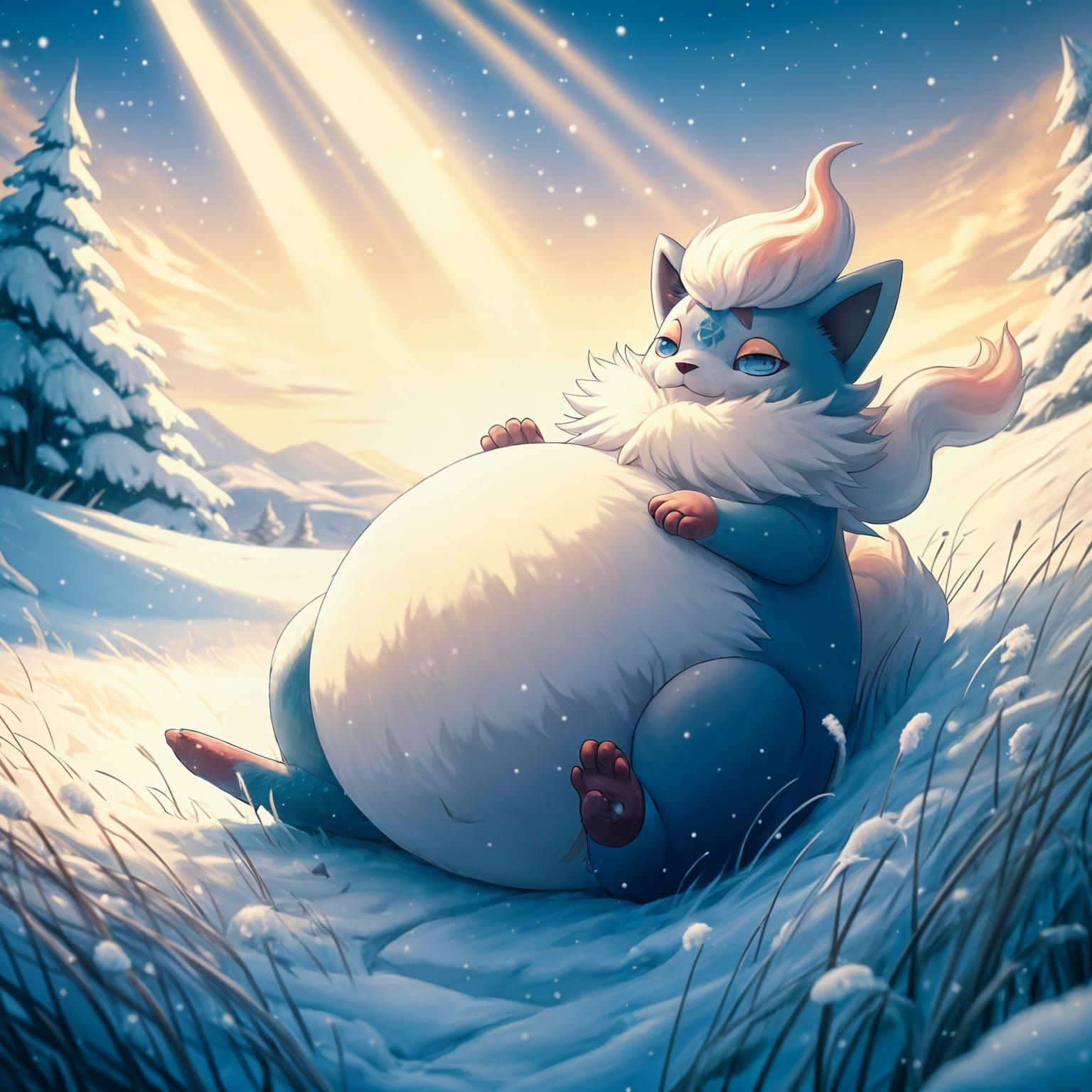 Chubby Shiny Hisuian Zorua Basks in Snowy Paradise