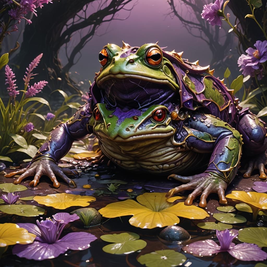 Scary Two-Faced Mutant Frog in Dark Fantasy Style