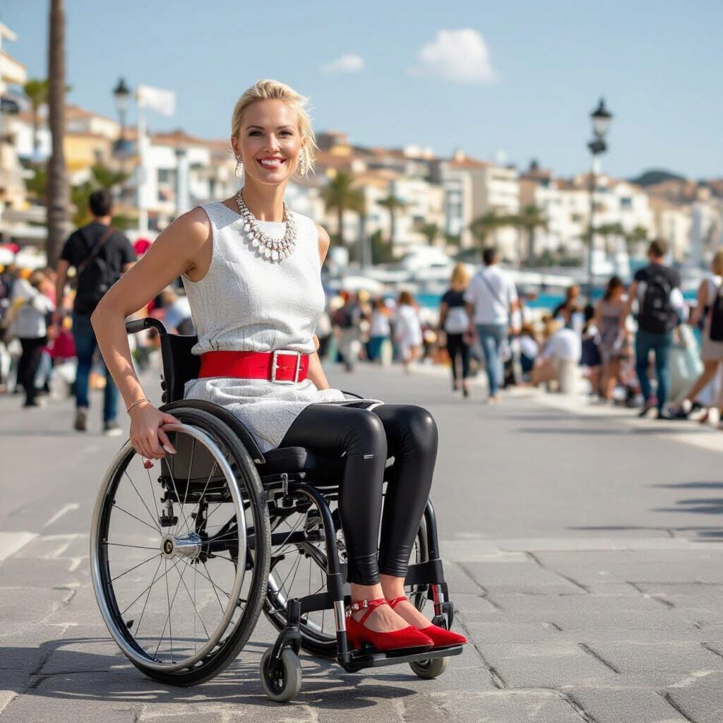 Stylish Woman in Wheelchair on French Riviera
