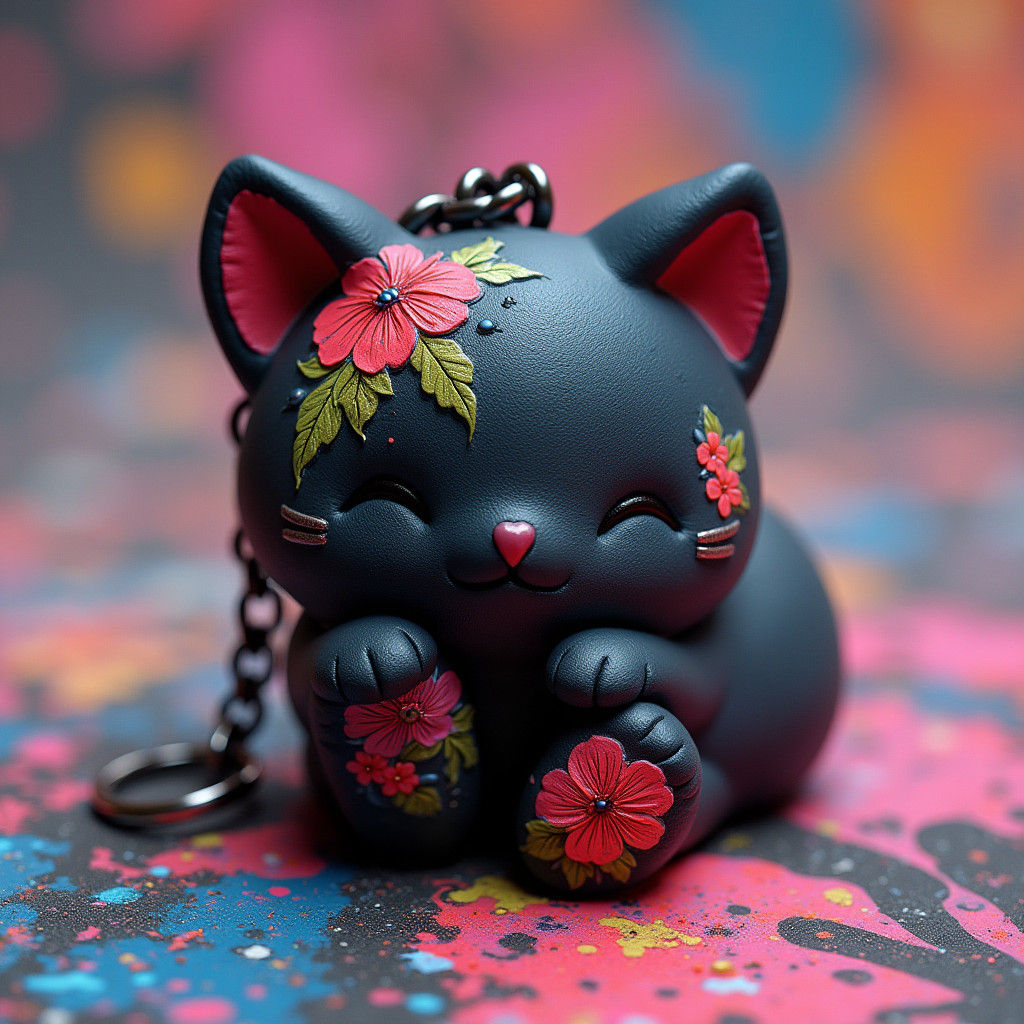 Black Cat Squishmallow with Graffiti Art Background