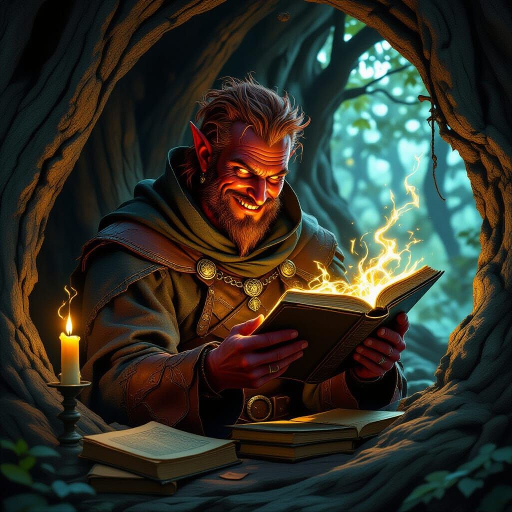 Impfolk Wizard Studies Ancient Tomes by Candlelight