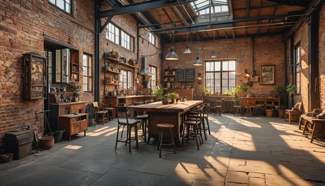 Rustic House in Industrial Style at Golden Hour
