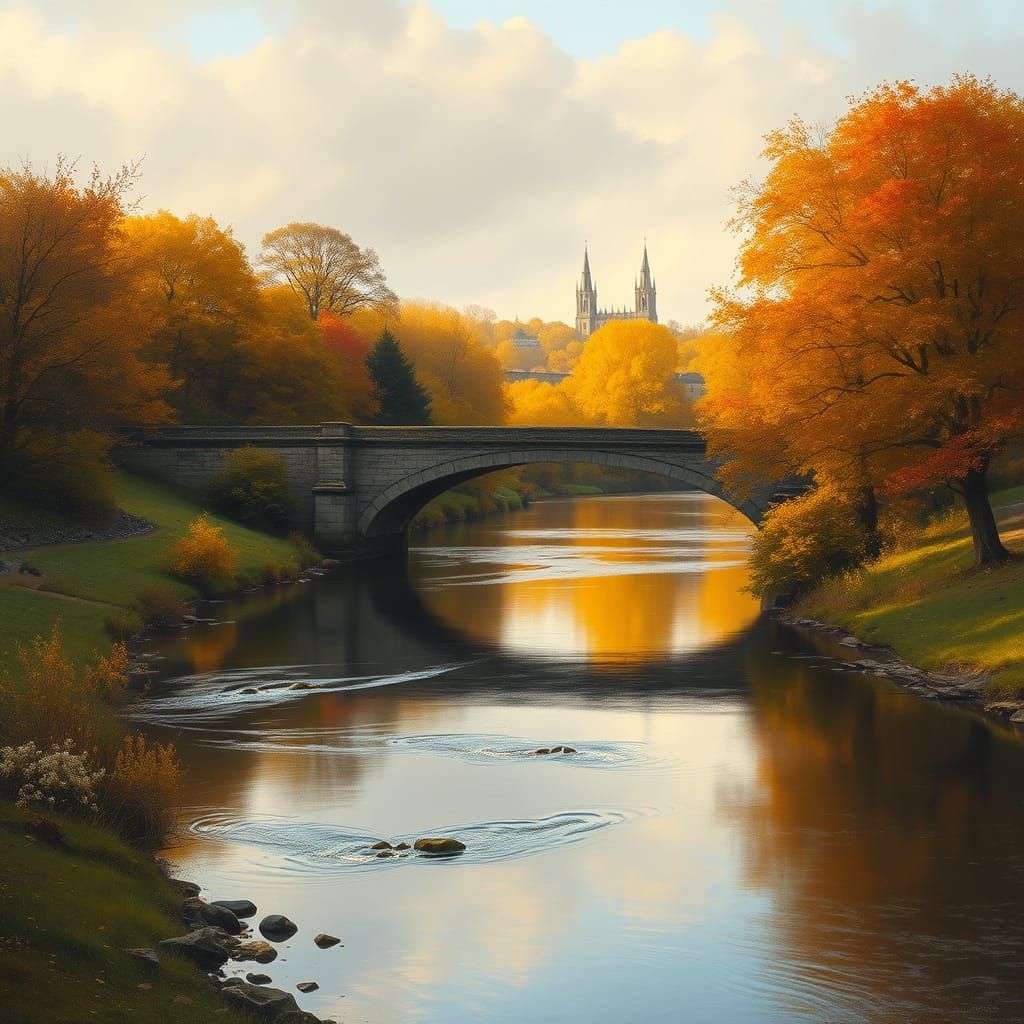 Autumn Serenity: British Landscape in Romantic Style