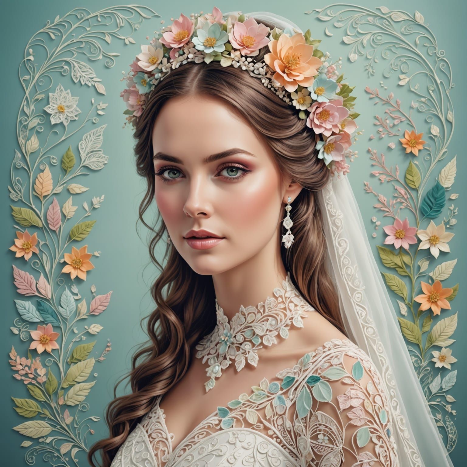Whimsical Spring Bride in Vibrant Fractal Patterns