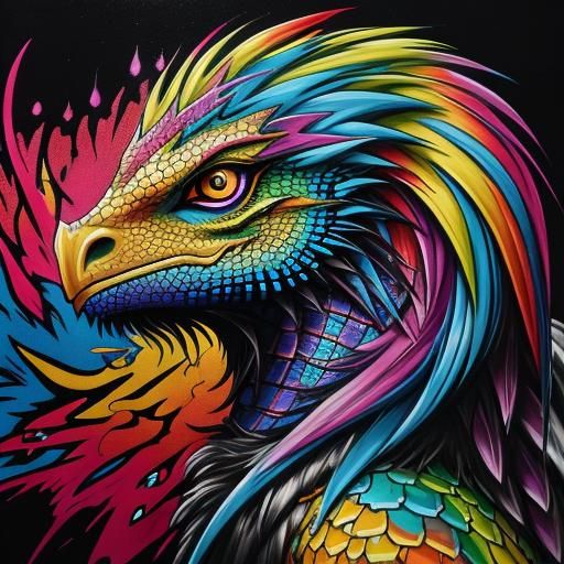 Rainbow Dragon Scale Woman in Graffiti Art Style