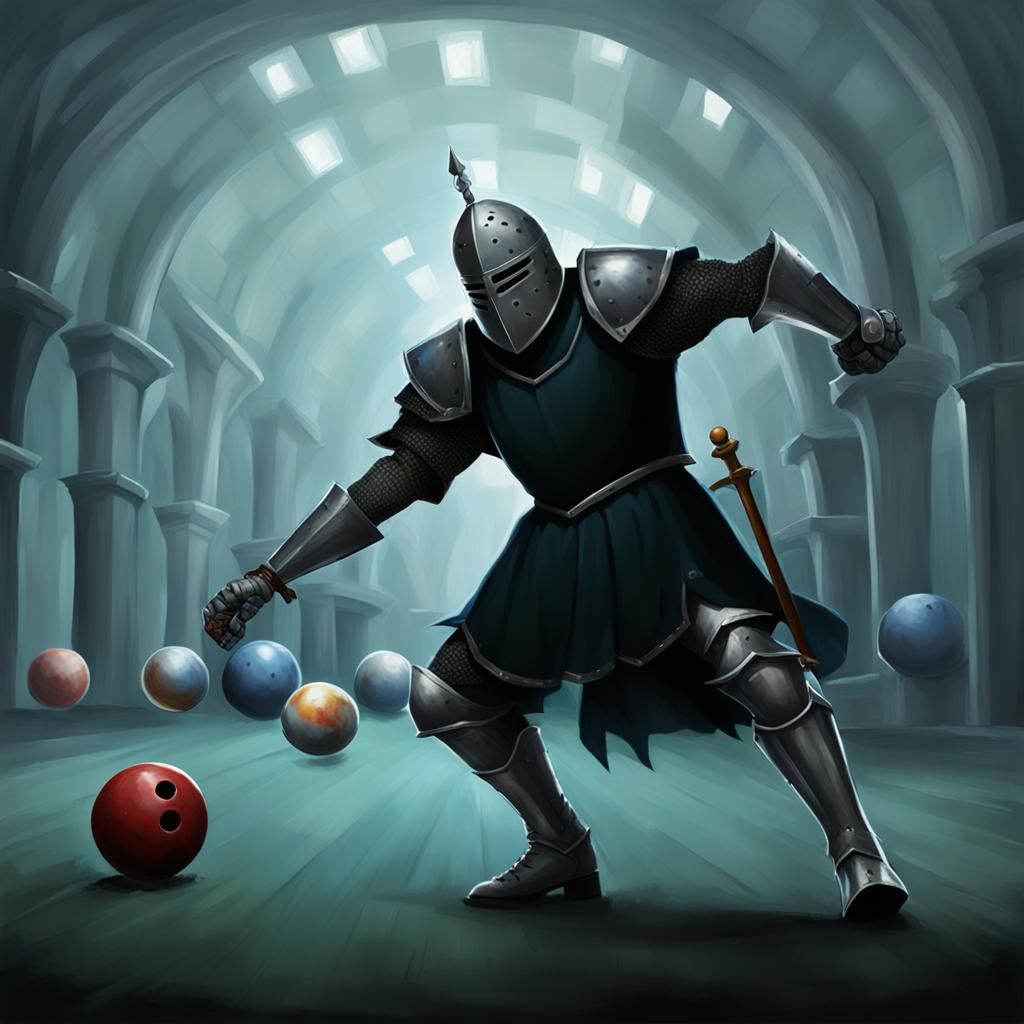 A Knight Bowling: Humorous AI-Generated Image