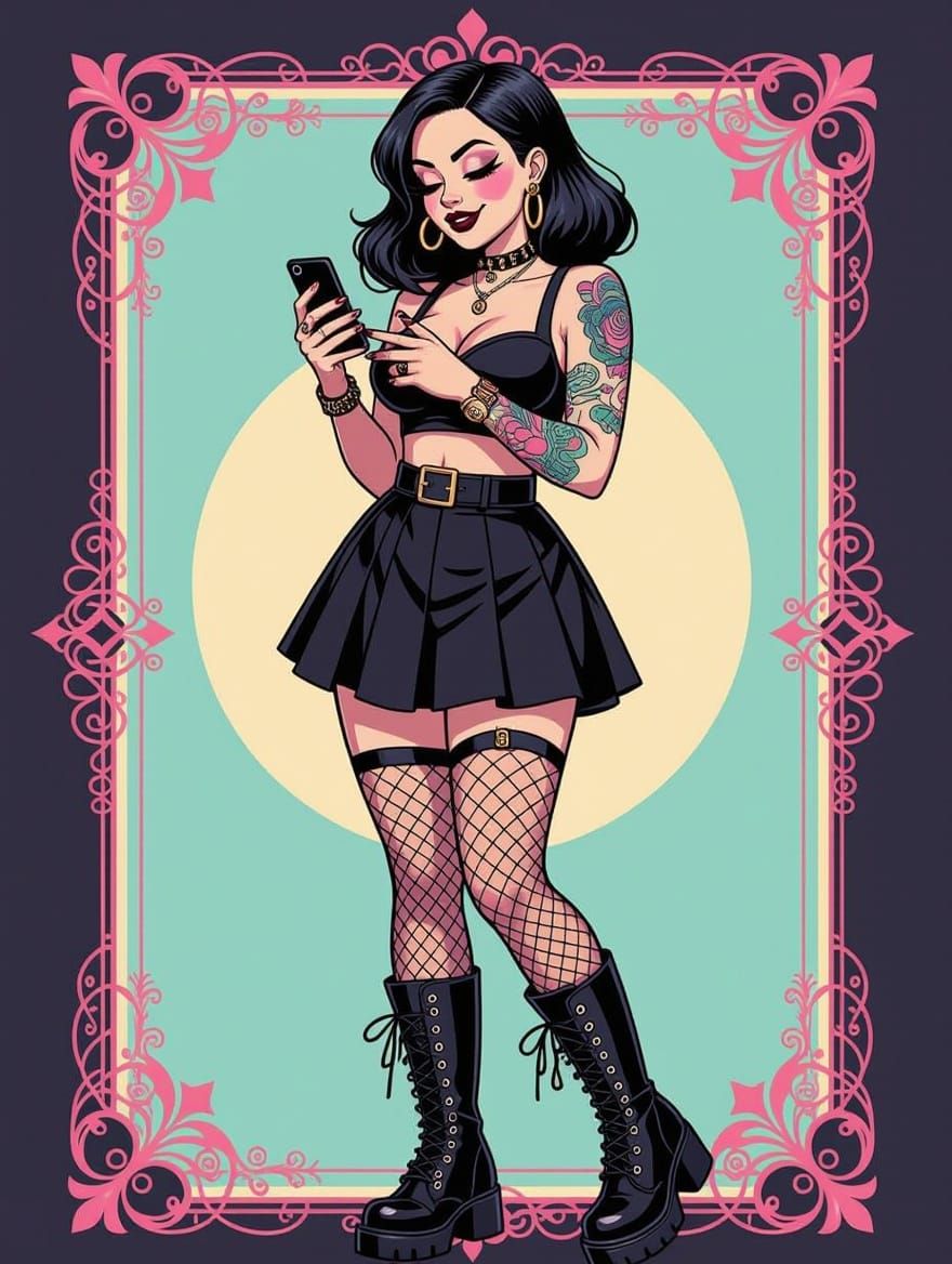 Gothic Woman with Tattoos in Pop Digital Art