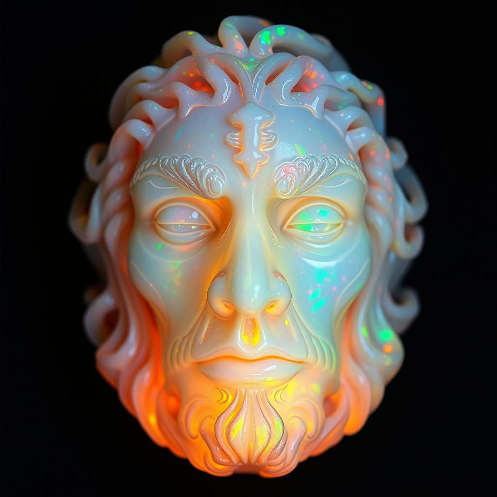 Opal Face Sculpture Radiating Colorful Light