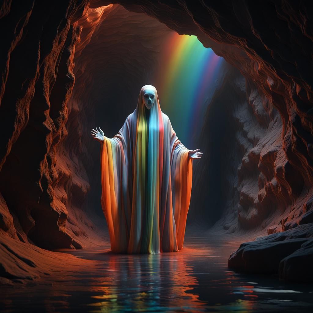 Ghost in Cave with Rainbow Stripes, Cinema4D Render