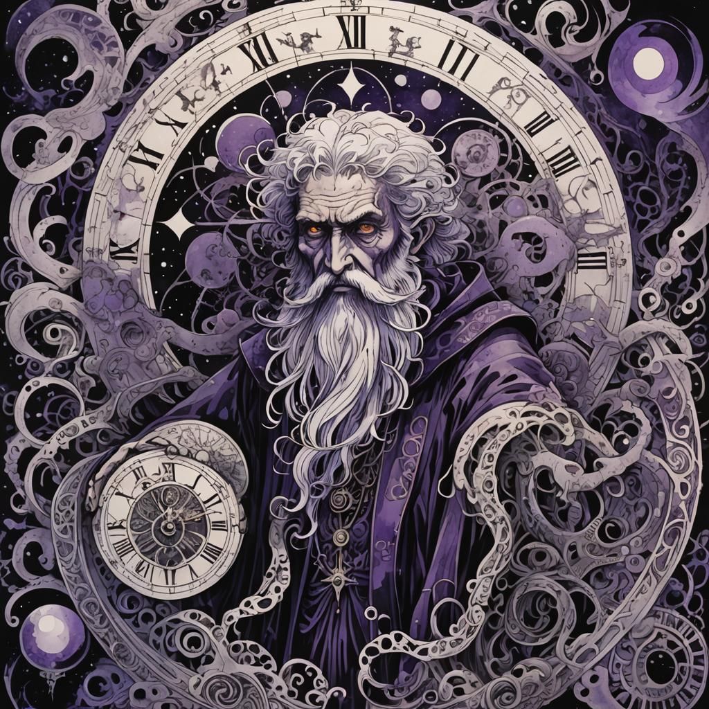 Eldritch Father Time in 80s Anime Style