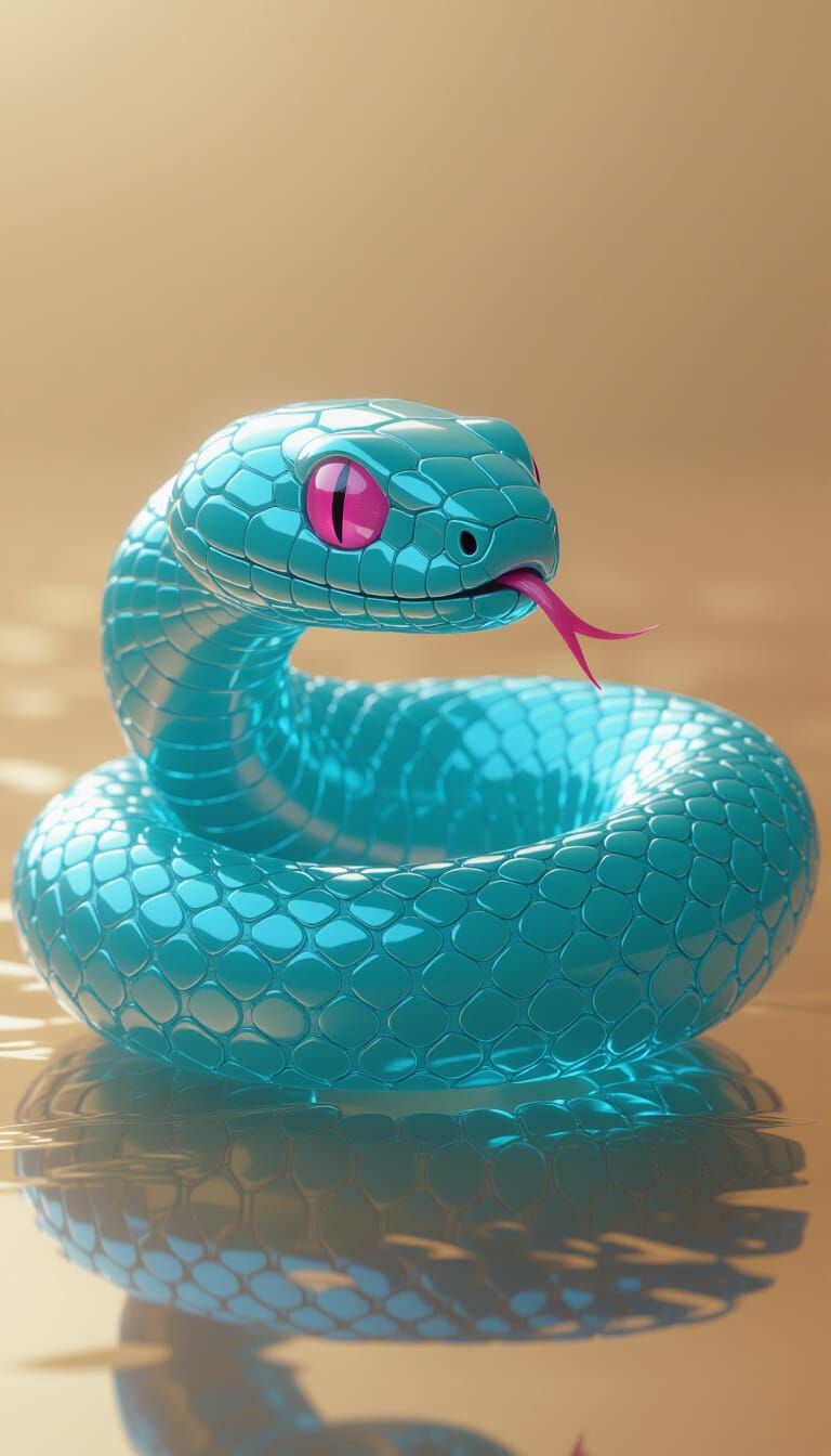 Translucent Turquoise Glass Snake in 3D Render
