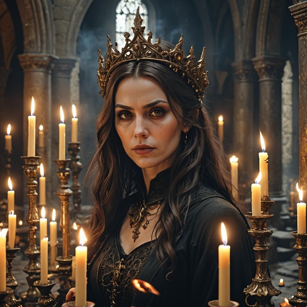 Gothic Witch in Monastery Setting as Detailed Matte Painting