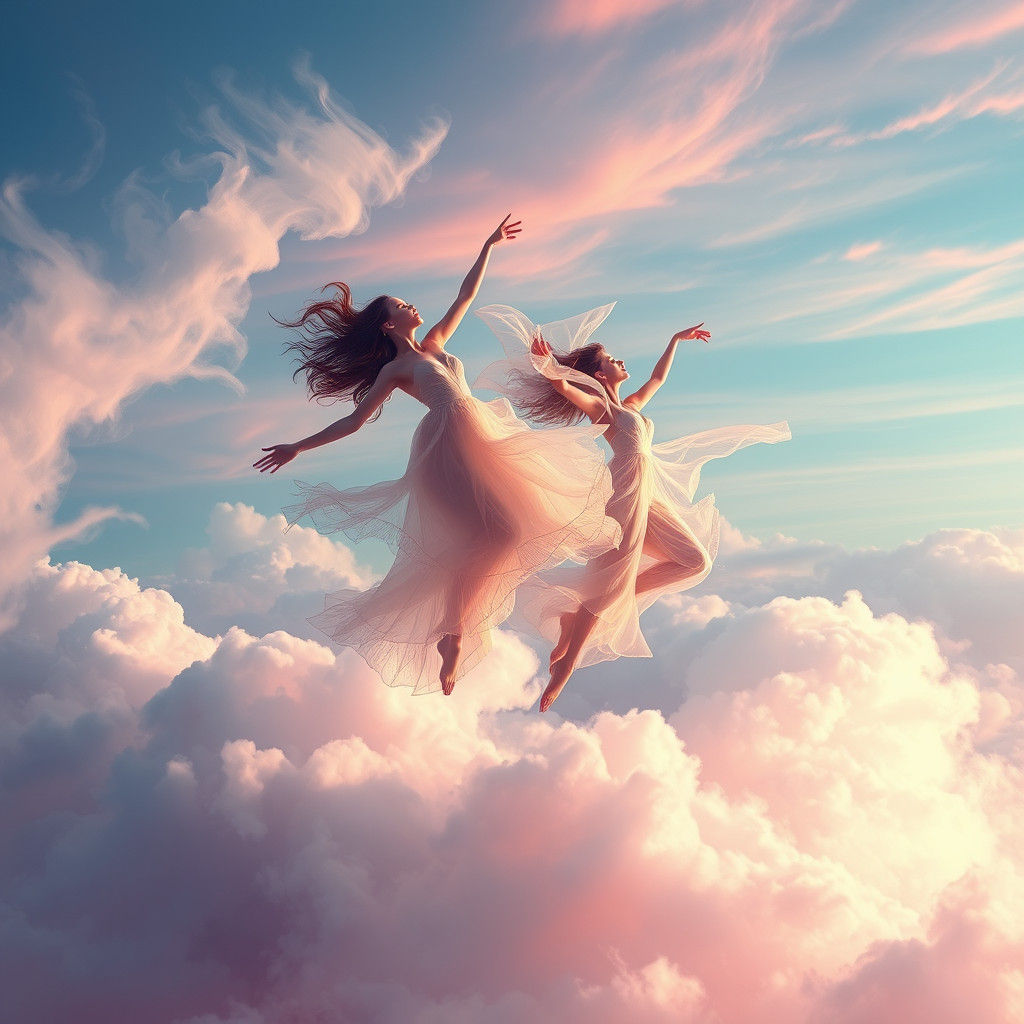 Ethereal Dancers Amidst Swirling Clouds