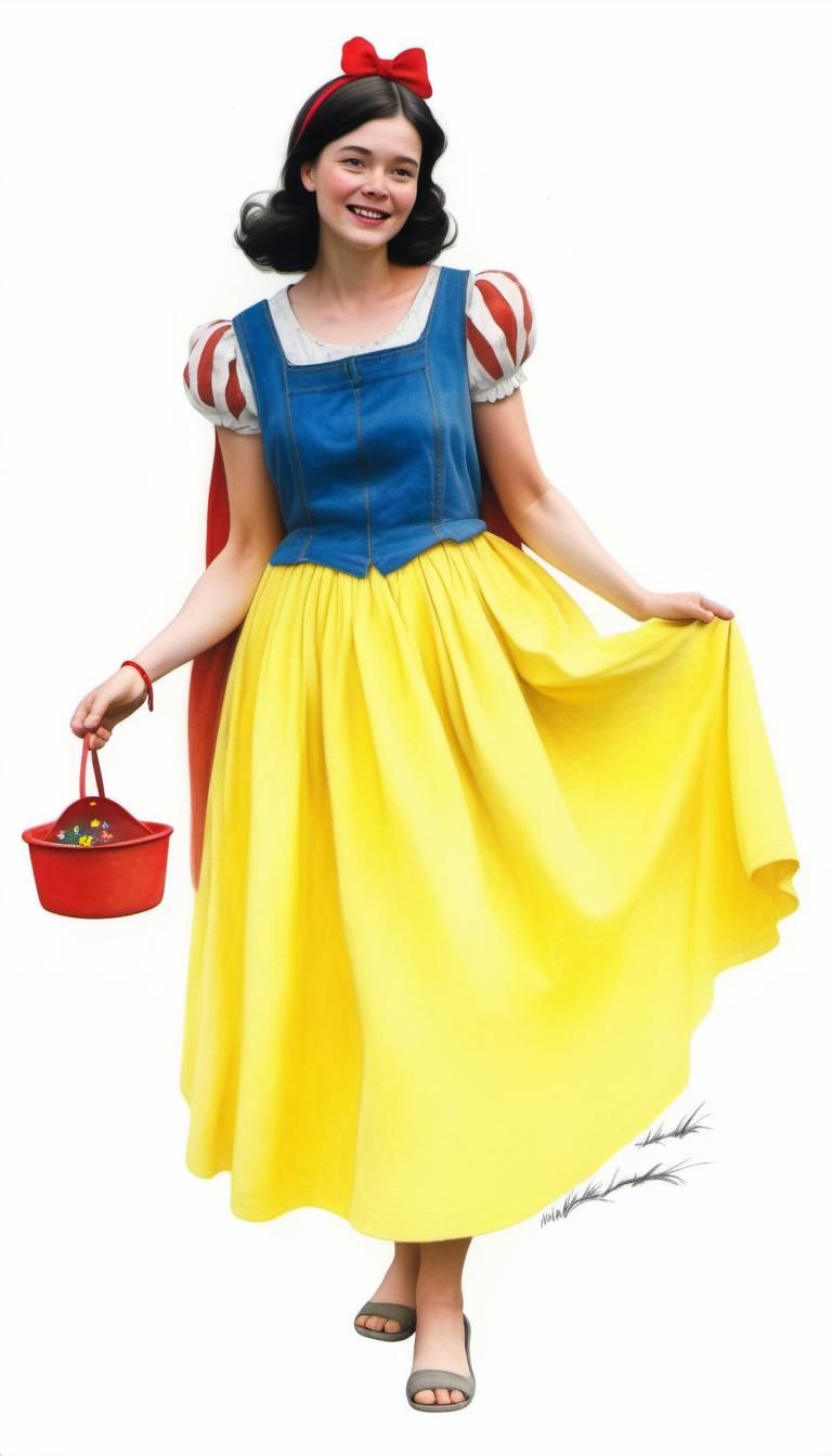 Snow White in Wildflower Meadow, Charcoal Art