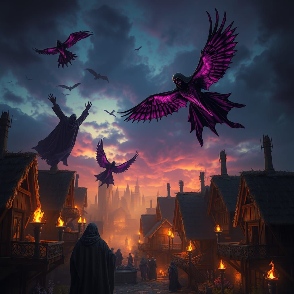 Dark Fantasy Villagers Under Siege by Death Eaters