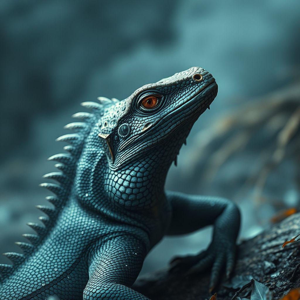 Majestic Water Dragon Lizard in Mystical Setting