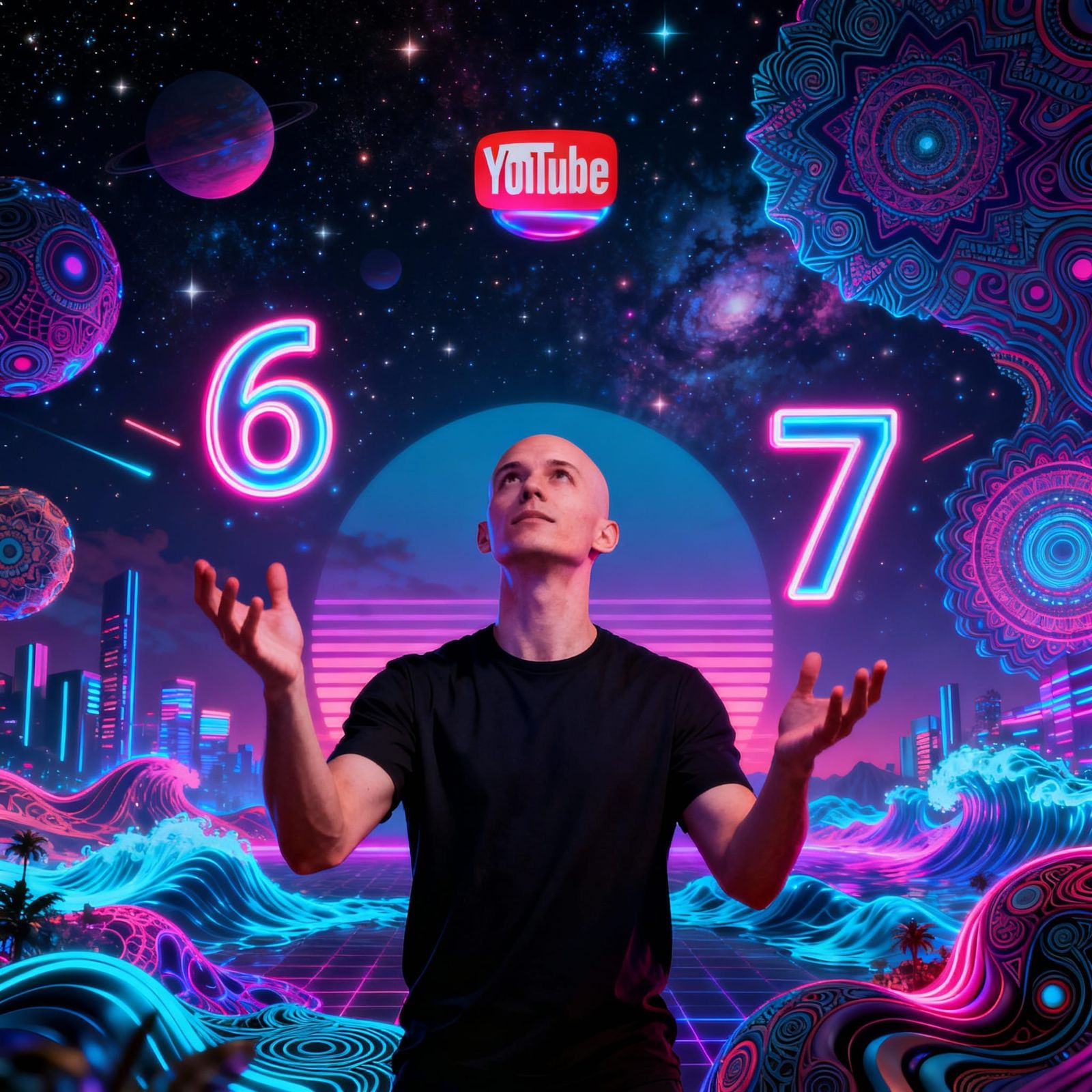Synthwave Influencer Juggles Numbers Six and Seven
