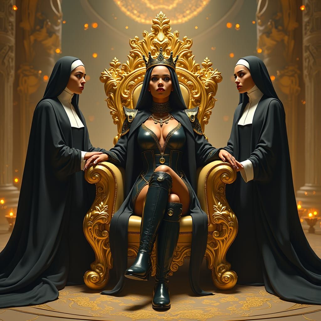 Regal Bionic Woman on Golden Throne