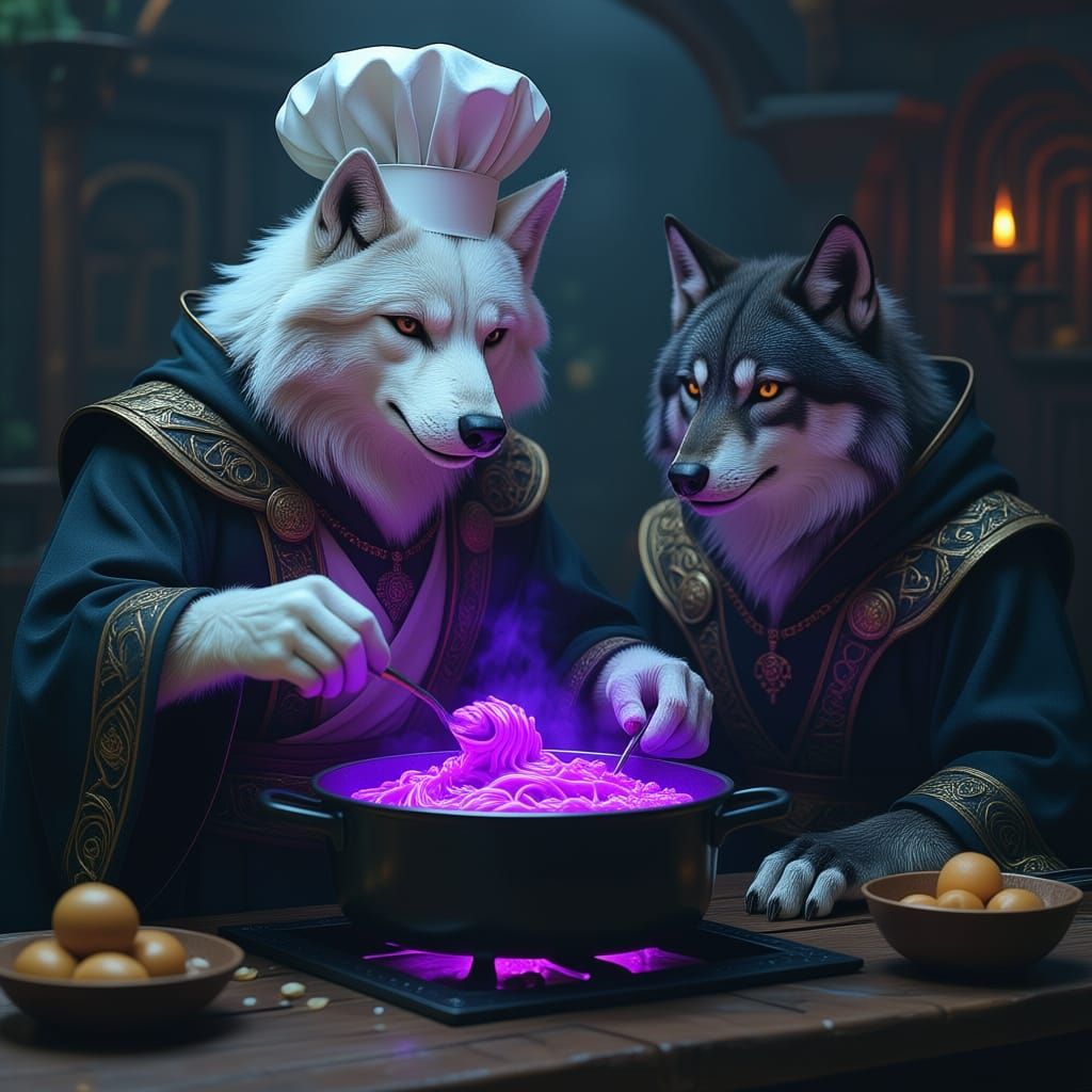 Magical Pasta Dish Prepared by Wolves in Warlock Robes