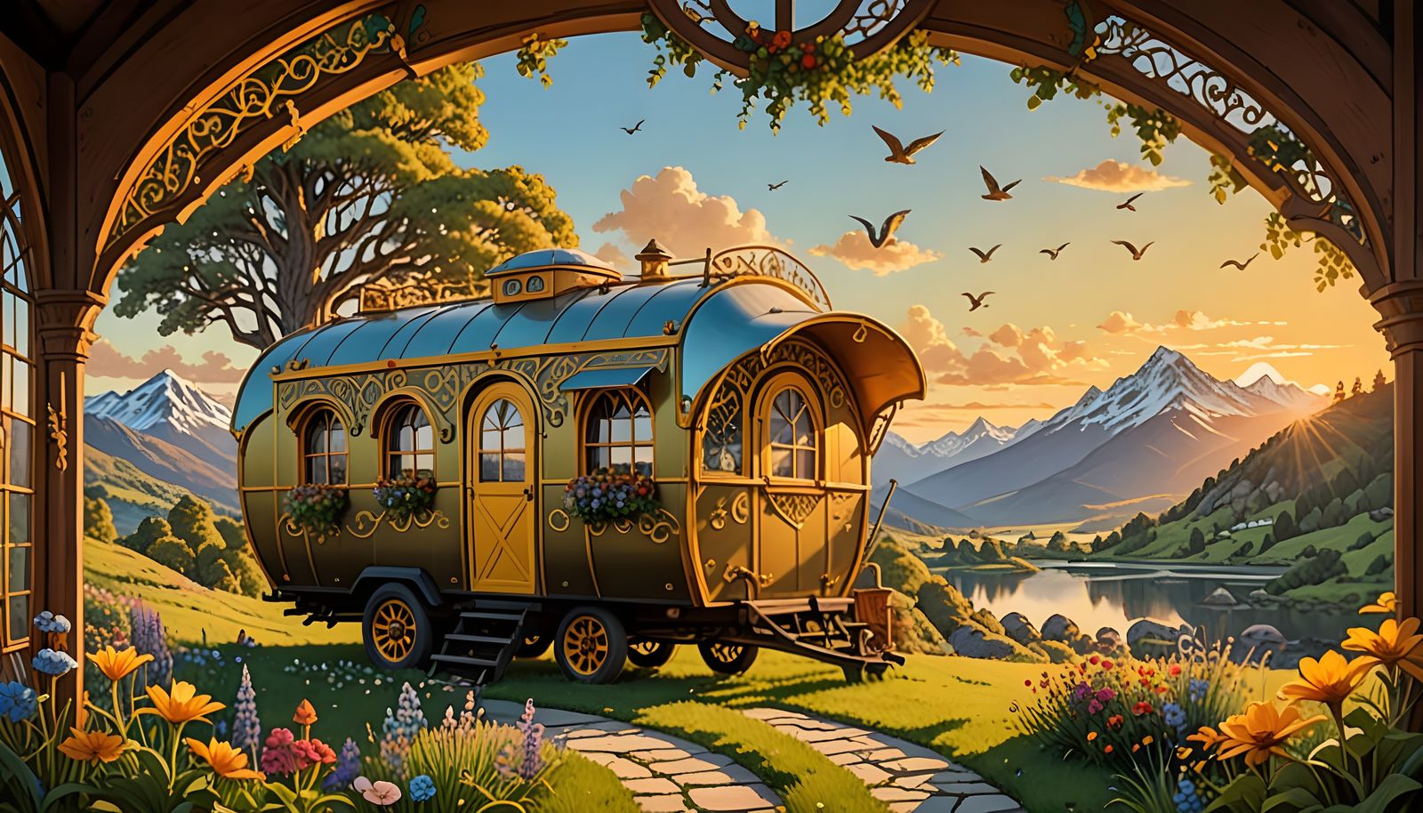 Cottagecore Hobbit Wagon at Golden Hour