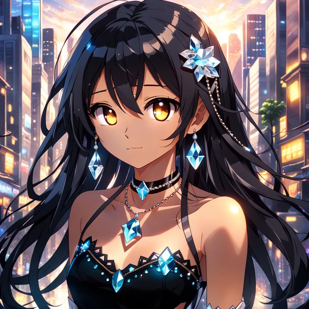 Anime Crystal Girl with Shimmering Reflections