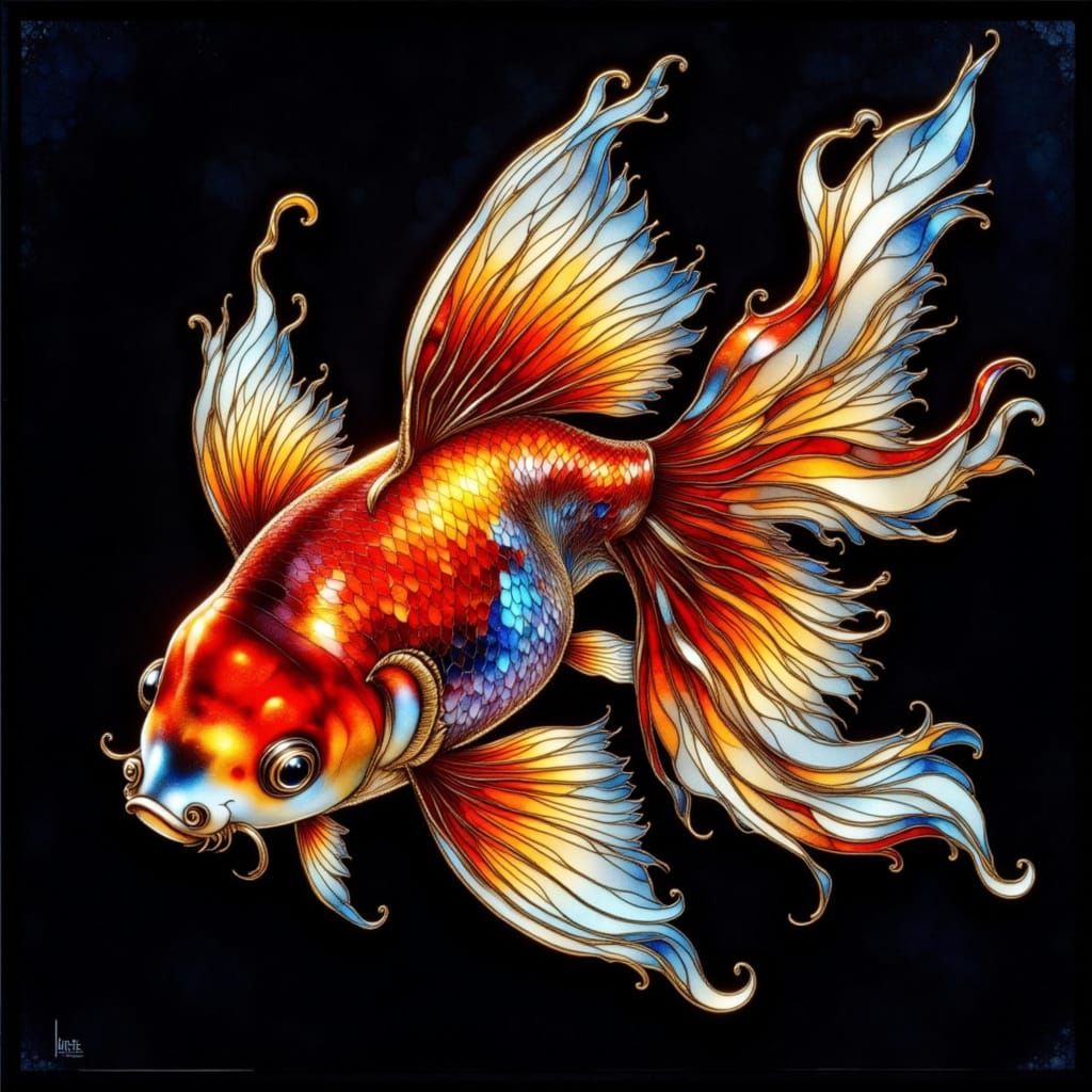 Vibrant Stained Glass Koi Fish in Watercolor Style