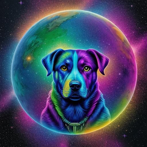 Astral Cosmic Dog Illustration in Mixed Media