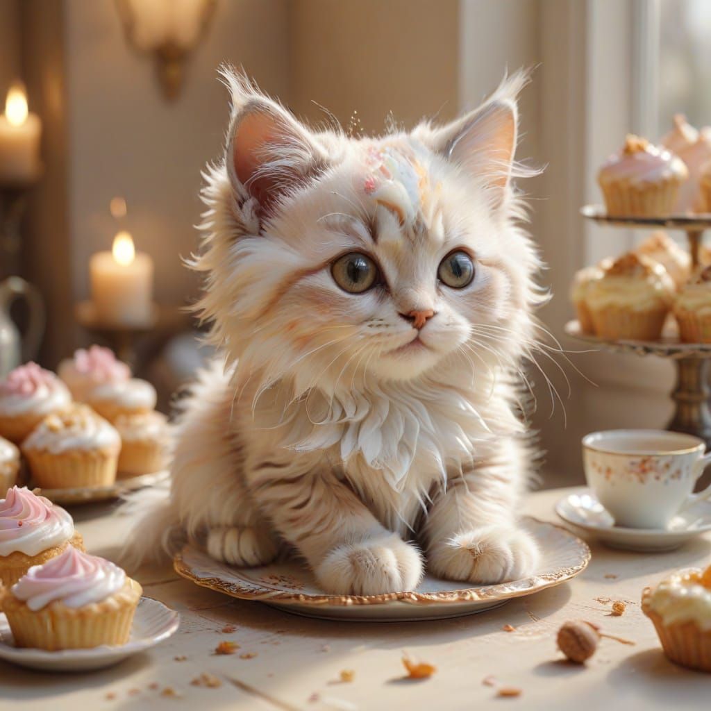 Whimsical Watercolor Kitten in a Cozy Bakery