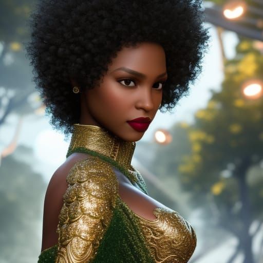 Enchanting Woman in Gold Outfit, Hyperdetailed Art