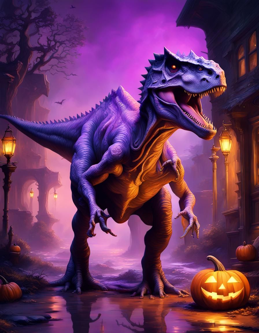 Halloween Dinosaur in Dark Fantasy Style