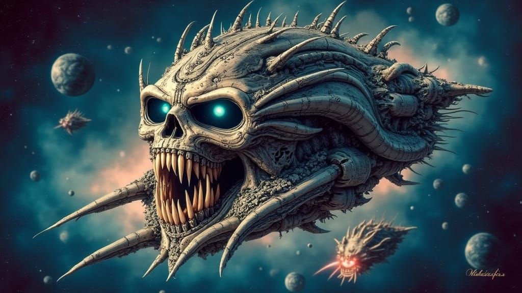 Cyberpunk Spacecraft: Dark, Futuristic Vessel in Space